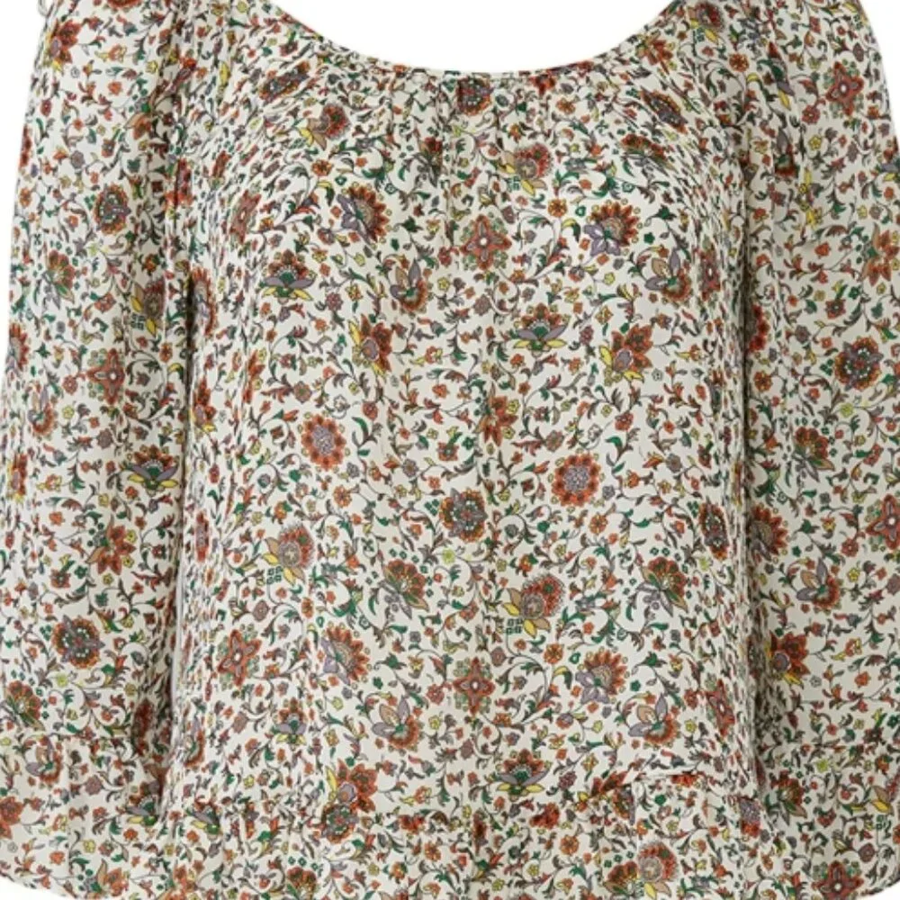 NWOT Tory Burch Ivory Soleil Floral Ruffle Silk Bohemian Top/Blouse XS $348